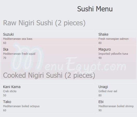 Mirai Restaurant delivery menu